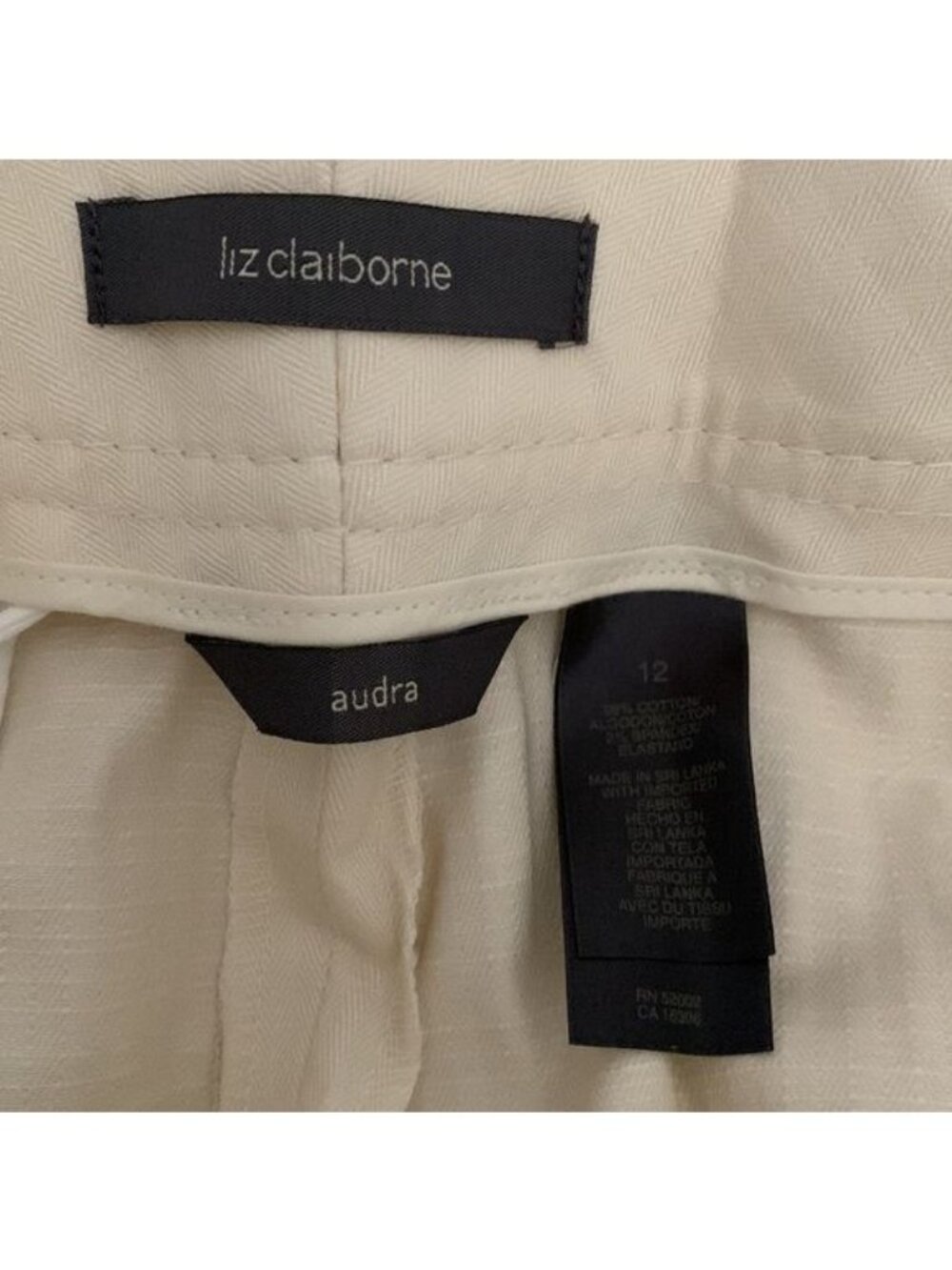 Liz Claiborne Audra Womens Off-White Straight-Leg Pants Size 12 Cotton Blend - Picture 2 of 14